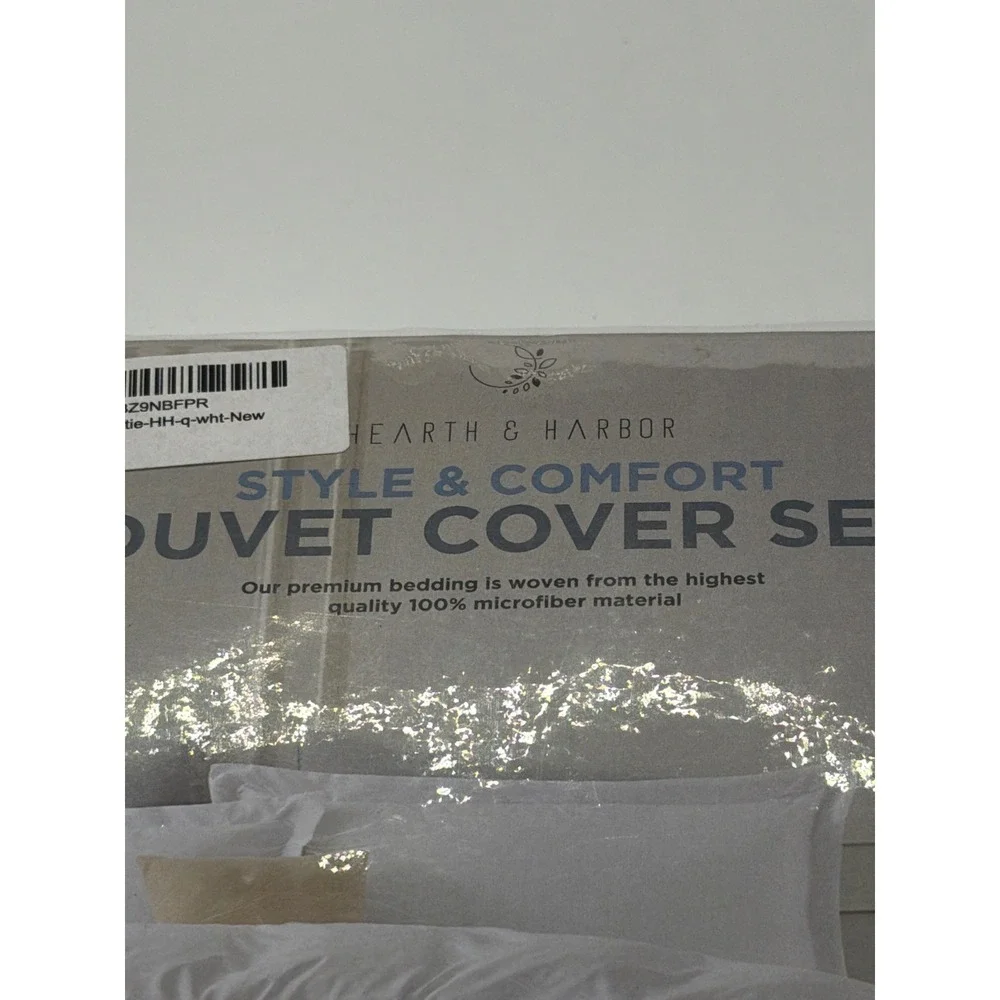NWT Hearth & Harbor Style Comfort‎ Queen Duvet Cover Set White Microfiber
